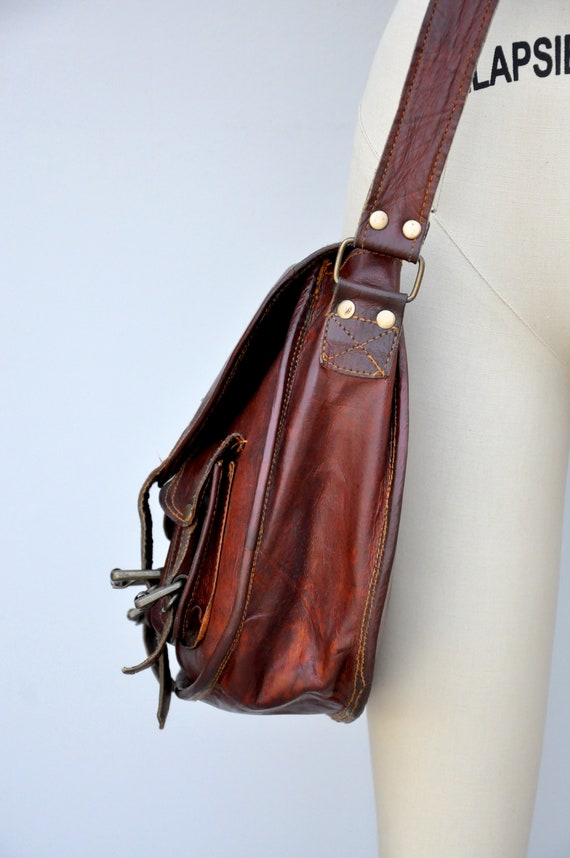 Vintage Leather Bag - Shoulder Bag - POCKETS Bag … - image 8