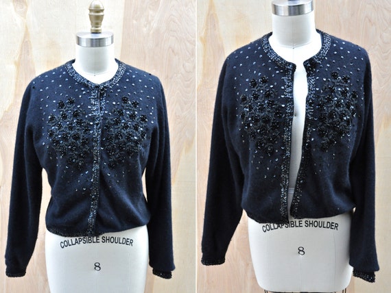 Vintage Beaded Cardigan - Lambswool Angora Black C
