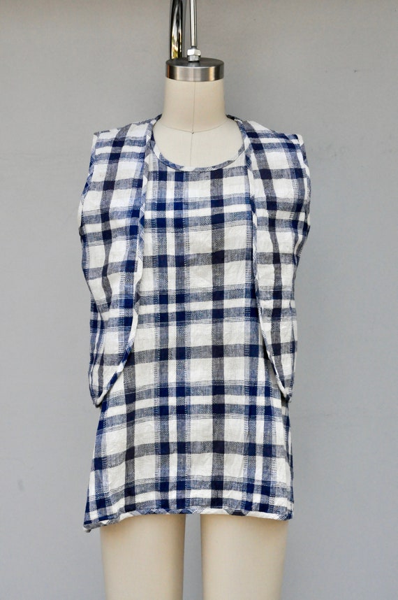 Vintage Linen Set Blouse and Jacket - Plaid Linen… - image 9