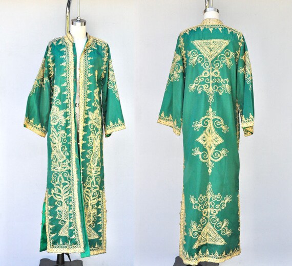 Embroidered DUSTER Coat - Emerald Green & Gold Emb