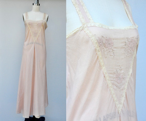 Vintage Cotton Lace SLIP Dress - Night Gown - Bia… - image 1