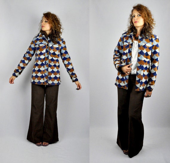 LEATHER Jacket - Scalloped Leather - Color Block L