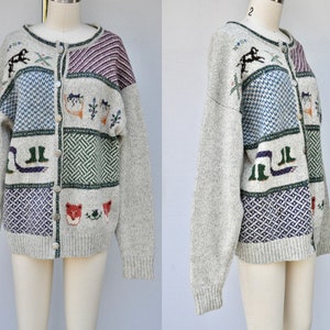 WOOLRICH ウール カーディガン セーター - ノベルティ プリント カーディガン セーター - アニマルズ ファーム ワイルド フォックス - ウッドランド カーディガン セーター - ノルディック - アイスランド L