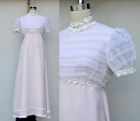 Vintage 60s Maxi Dress - Pink and White Dress - F… - image 1