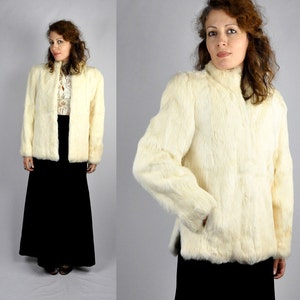 Vintage White Rabbit FUR Coat Jacket - Super Soft Genuine Real Rabbit Fur Ivory White Fur Wedding Bride Bridal Fur Cocktail Party Glam S  M