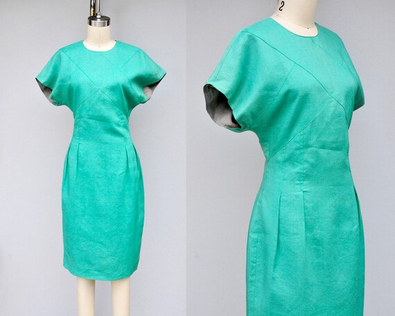 emerald green linen dress