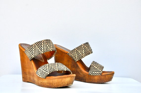 Vintage Kilim Clogs - Leather Wool & Wood Clogs M… - image 1