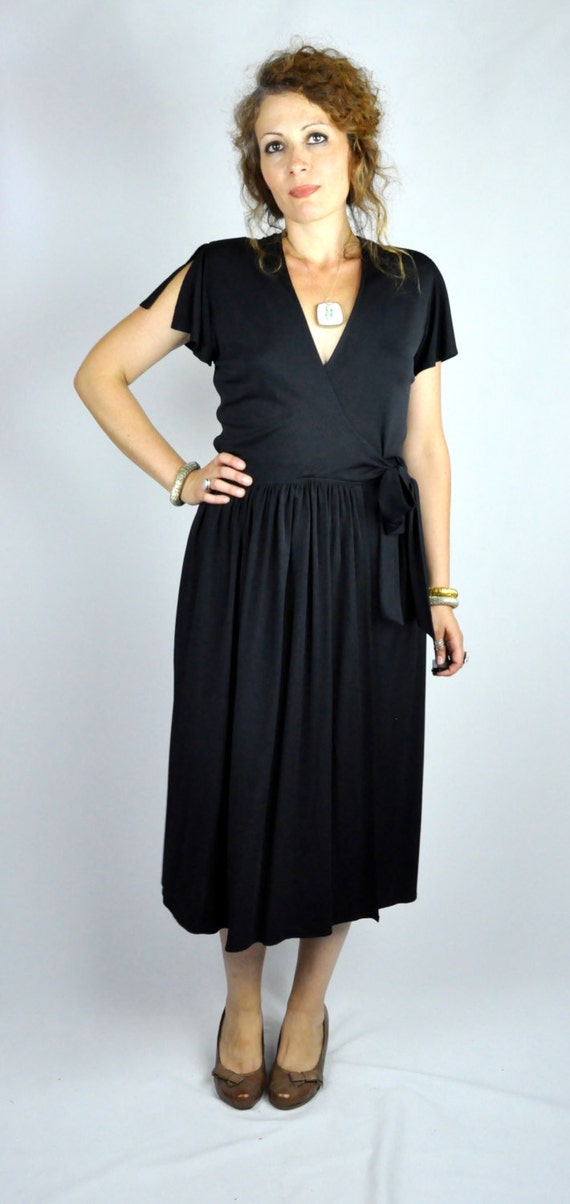 PIERRE CARDIN Black Wrap Dress with Pockets High … - image 5