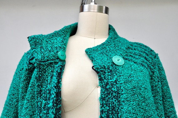 80s Terry Cloth Green Duster Long Cardigan Duster… - image 3