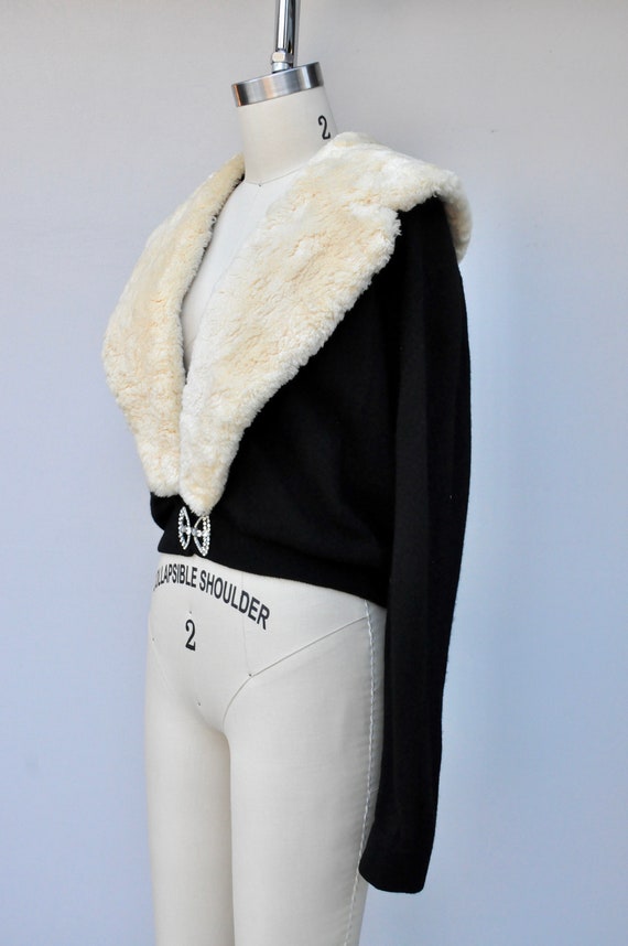 50s Black Cashmere Cardigan with Shearling Fur Co… - image 7