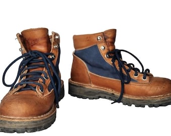 Danner Lt Cascade Brown Leather Blue Canvas Ankle Boot Vibram Hiking USA Vintage Y2K EU 37 - US 5.5 - 6