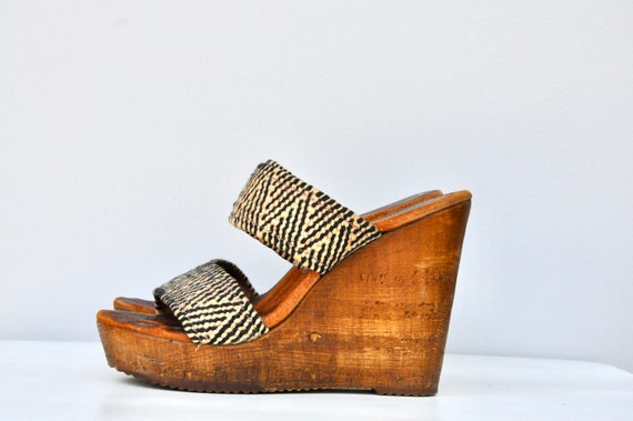 Vintage Kilim Clogs - Leather Wool & Wood Clogs M… - image 5