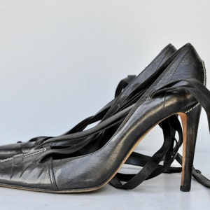 YSL Yves St Laurent Black Stiletto Pumps Shoes - High Heels - Gladiator Straps Shoes - Ankle Strap Shoes - Cocktail Elegant Couture 38 7.5 8 image 2
