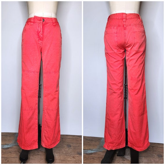 90s Utility Red Pants Jeans - High Waist Jeans Pan