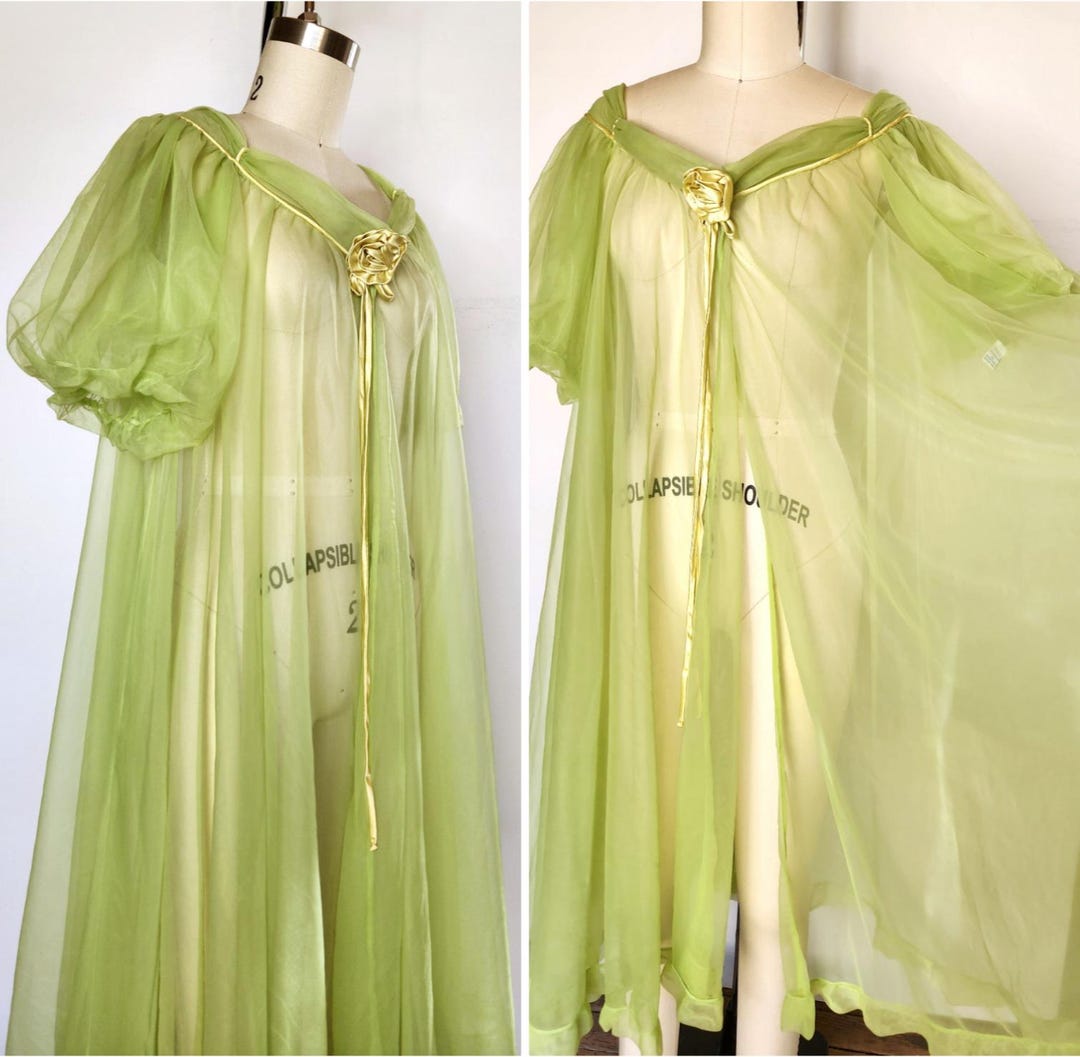 Vintage 60s Green Robe Bed Jacket Duster Kimono - Sheer Bed Jacket Robe ...