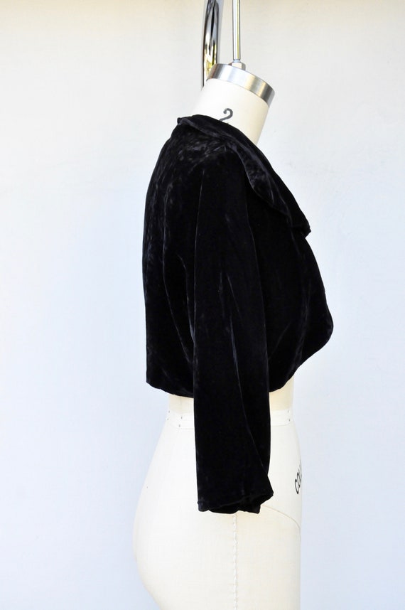 20s 30s Cropped Black Velvet Bolero Jacket Blazer… - image 7