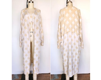 Vintage Geometrischer Duster Mantel - Ungewöhnliche Natürliche Duster Coat Jacke Layering - Boho Minimalist Layering XS S