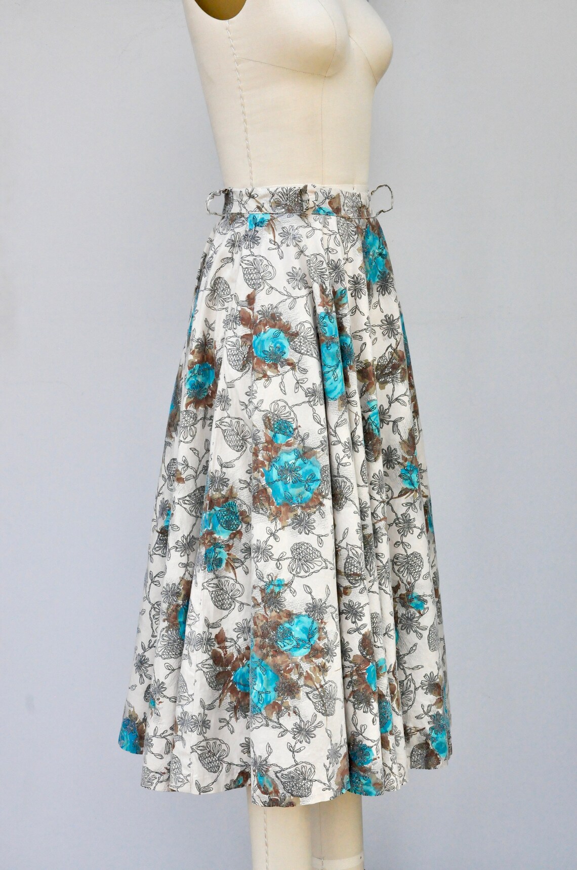 Vintage 50s Full Skirt 50s Floral Skirt Pleated Skirt Etsy