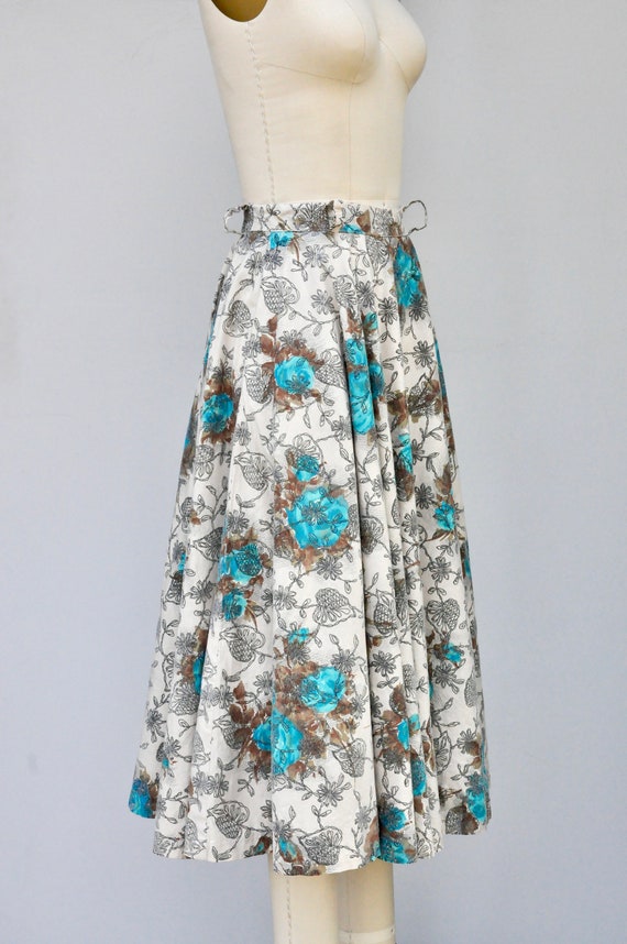 Vintage 50s Full Skirt - 50s Floral Skirt - Pleat… - image 4