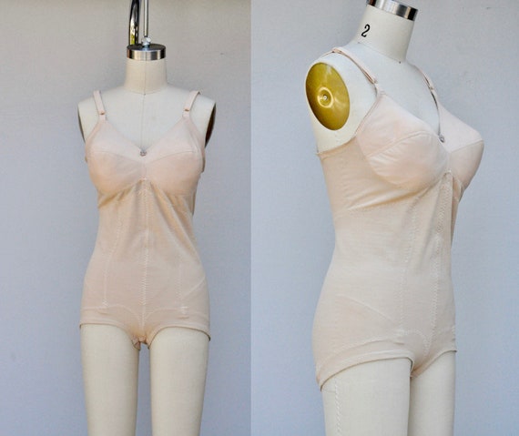 50s 60s Vintage Corset Girdle Lingerie Bustier Bullet Bra Girdle Nude  Corselette Buller Bra Lingerie Body Shaper Body Suit 38 C 