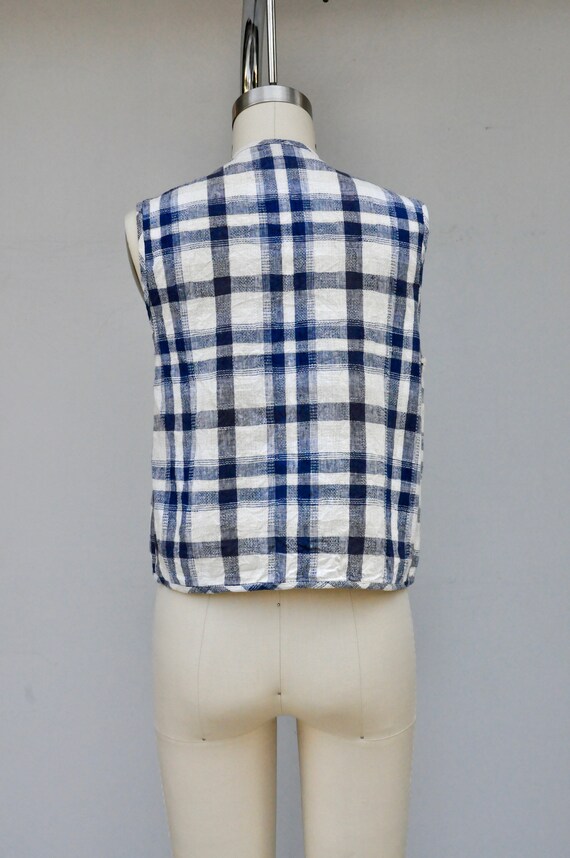 Vintage Linen Set Blouse and Jacket - Plaid Linen… - image 4