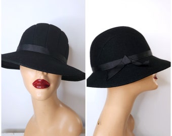 Vintage Black Wool Hat - Wool Felt Hat -Made in USA Hat - Fedora Hat - Women's Wool Hat  Doeskin Felt Hat Geo W Bullman Co USA