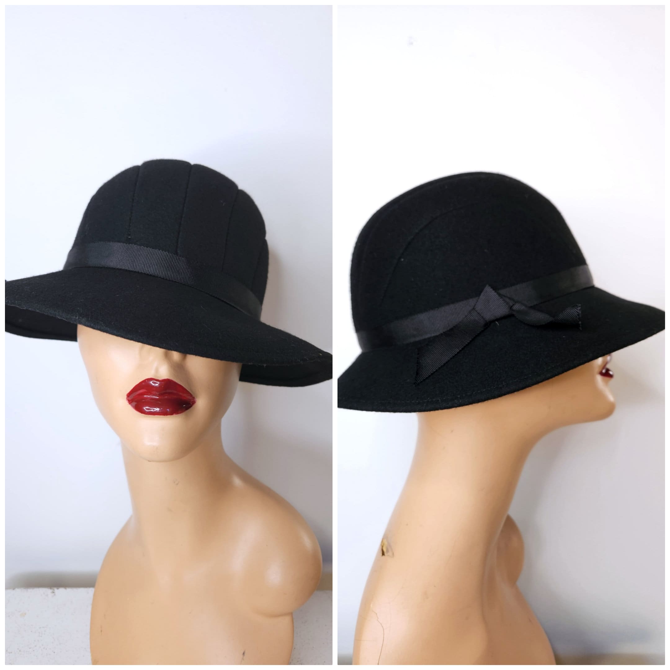 Vintage Junior Seasons Union Made cream and black doeskin wool felt hat, 22 1/2 Doeskin Felt Hat - Etsy main image 3