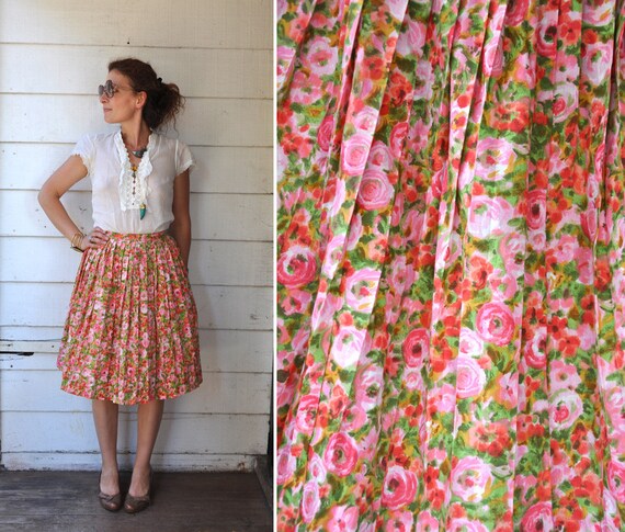 Vintage 50s Full Skirt - Floral 50s Skirt - 50s Pl