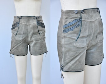 Vintage LEDERHOSEN Leather Suede - Trachten Pants Shorts - Bavarian Shorts - Oktoberfest Leather Shorts - Bavarian Festival Leather Pants XS