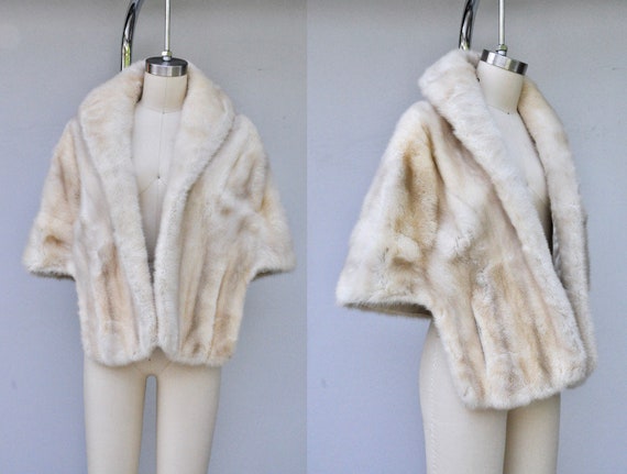 White FUR Cape Capelet Stole Shawl Shrug - 40s 50s