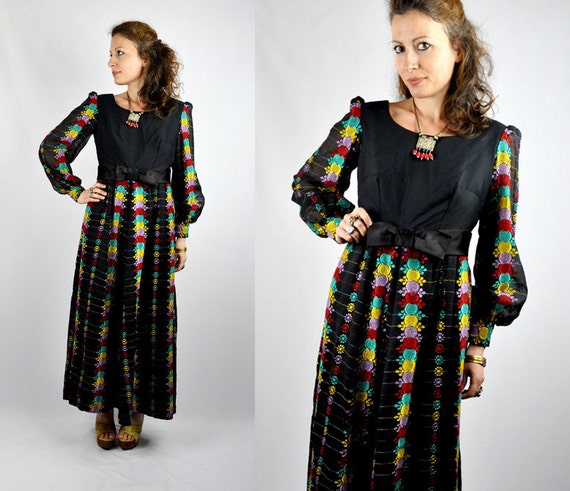 70s Maxi Dress EMBROIDERED Dress Mexican Dress PO… - image 1