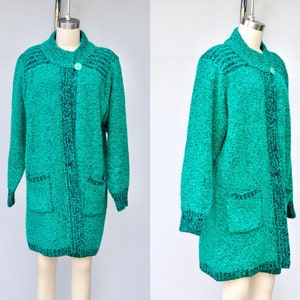 Vintage 80-tals frottégrön Duster lång kofta Duster kappa - Mörk smaragdgrön Duster kofta - Vår och höst Duster - Woodland S - M