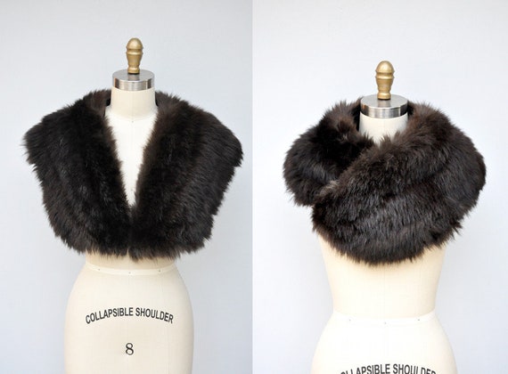 30s 40s Black Fox Fur Cape Capelet - Real Fur Stol