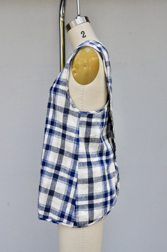 Vintage Linen Set Blouse and Jacket - Plaid Linen… - image 6