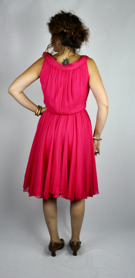 50s SILK Pink Dress - Hot Pink Dress - Fuchsia Dr… - image 5