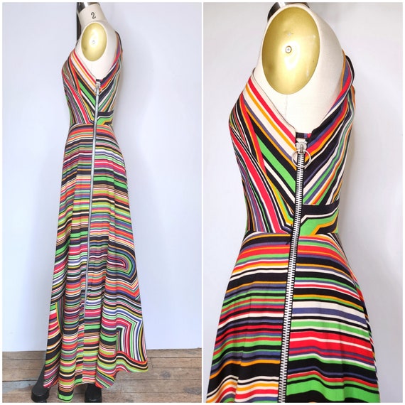 70s Stripes Maxi Dress - One Shoulder Dress - GOR… - image 2