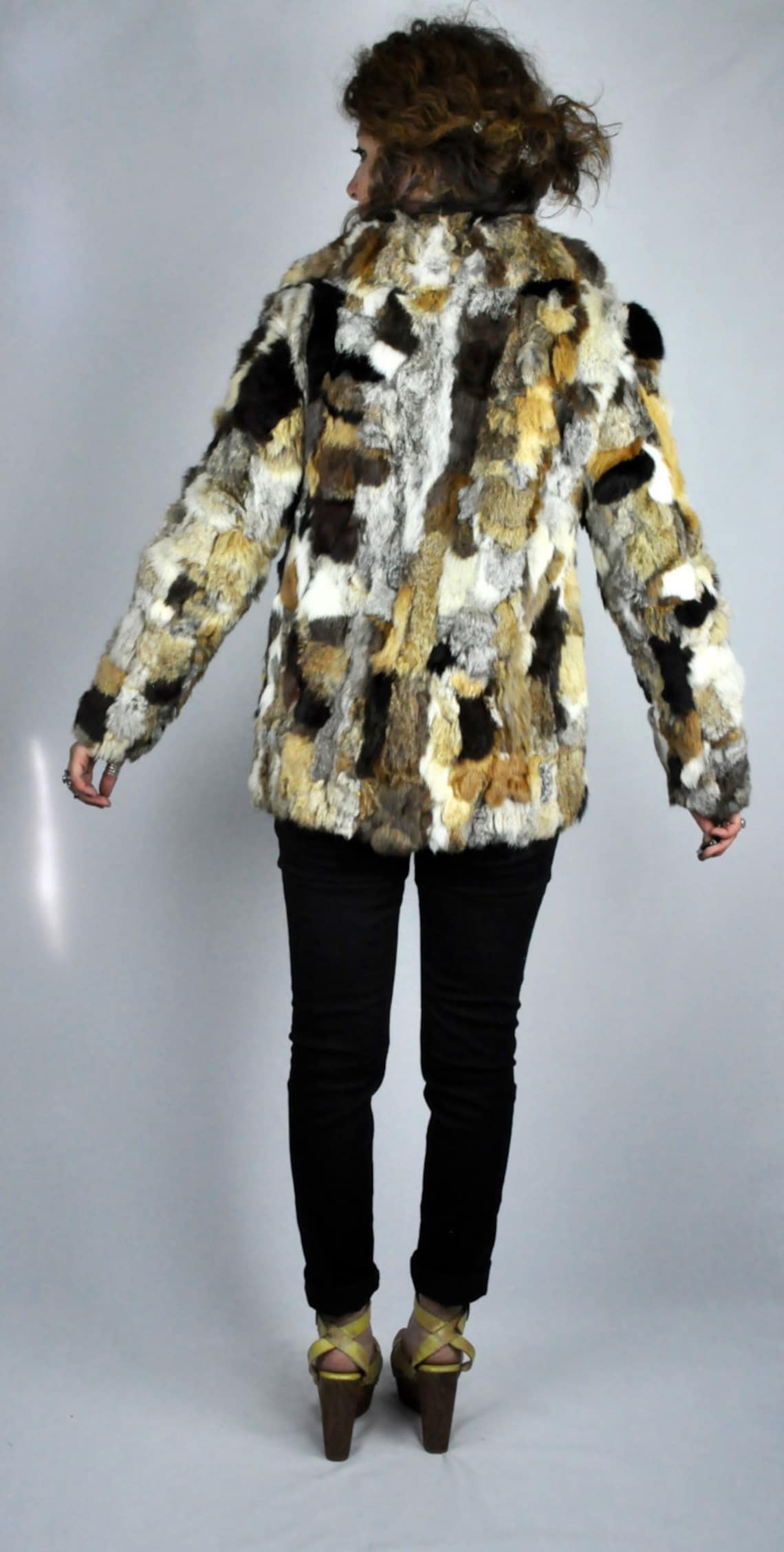 Vintage MULTI COLOR Rabbit FUR Jacket Blazer Patchwork Super Etsy