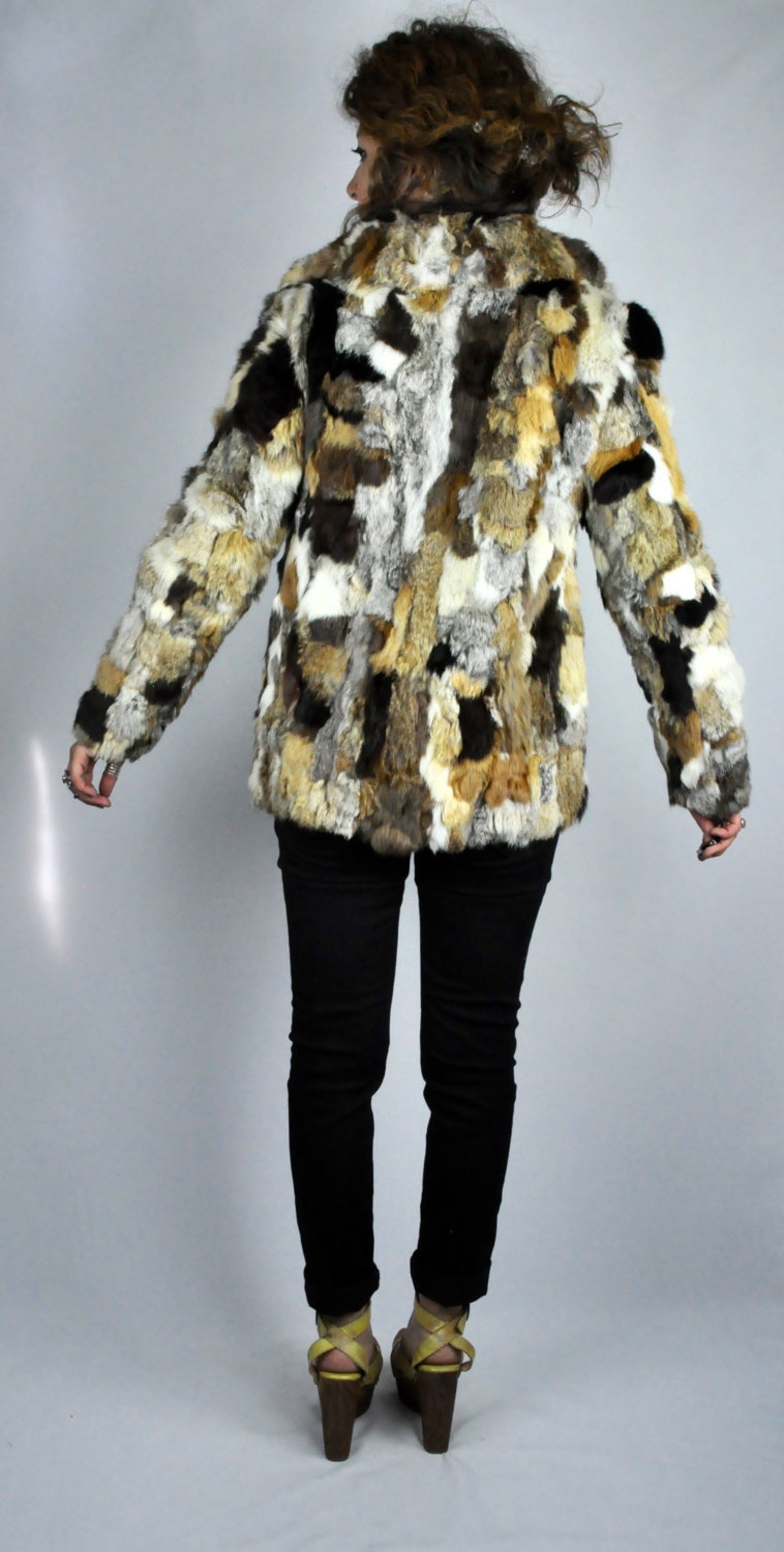 h brand elle rabbit fur jacket