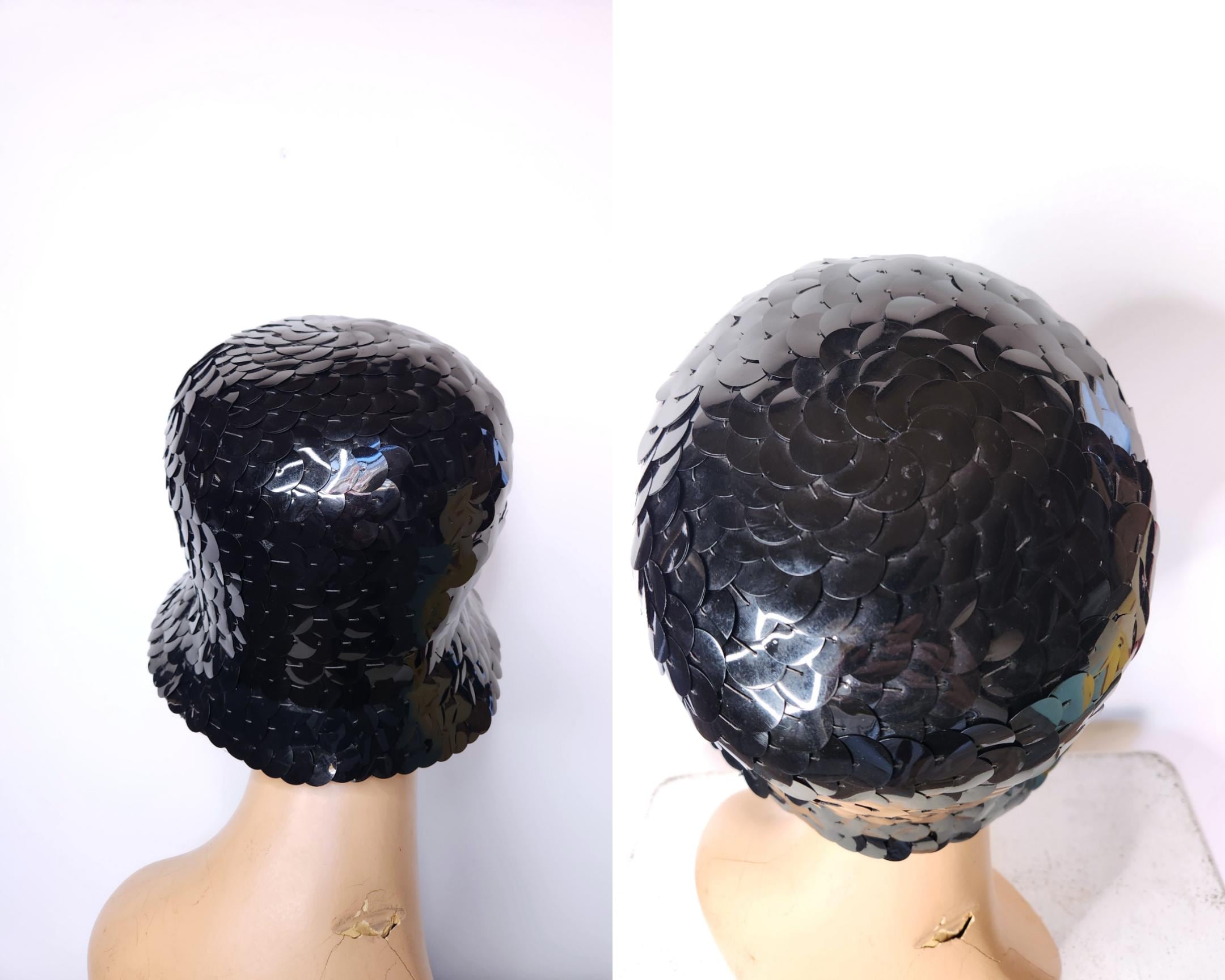 Vintage 30s 40s Black Sequined Cloche Hat by Henry Pollak  display picture 3