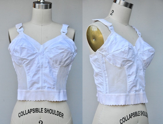 50s vintage bustier bra, white 40B Playtex, corset, b… - Gem