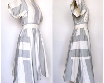 50s Stripes Dress with Large Pockets - Button Down Back - 50s Day Dress - Mid Century Dress - Bombshell Sun Garden Dress Rockabilly XXS