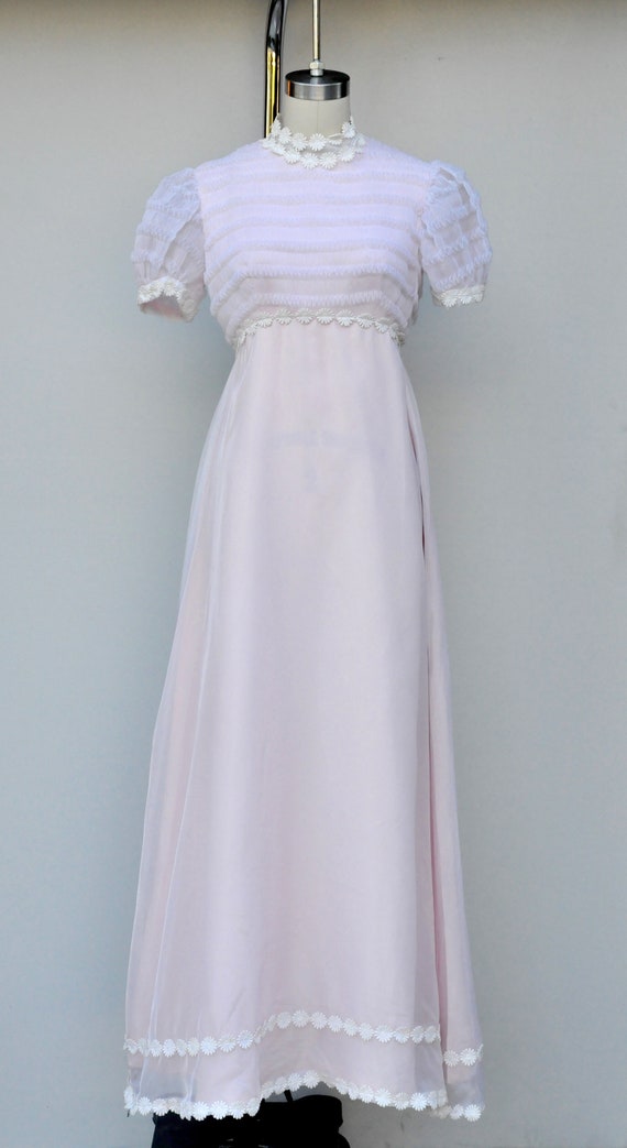 Vintage 60s Maxi Dress - Pink and White Dress - F… - image 5