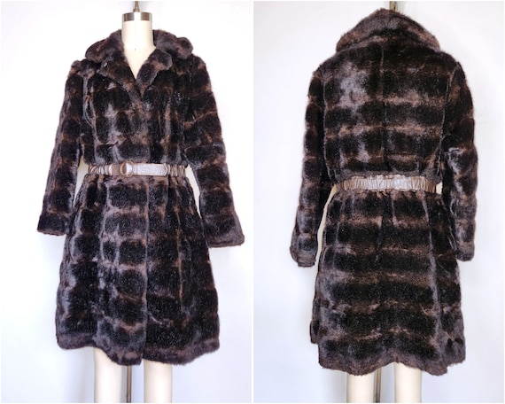 70s Faux Fur Coat Jacket - Variegated Brown Faux … - image 1