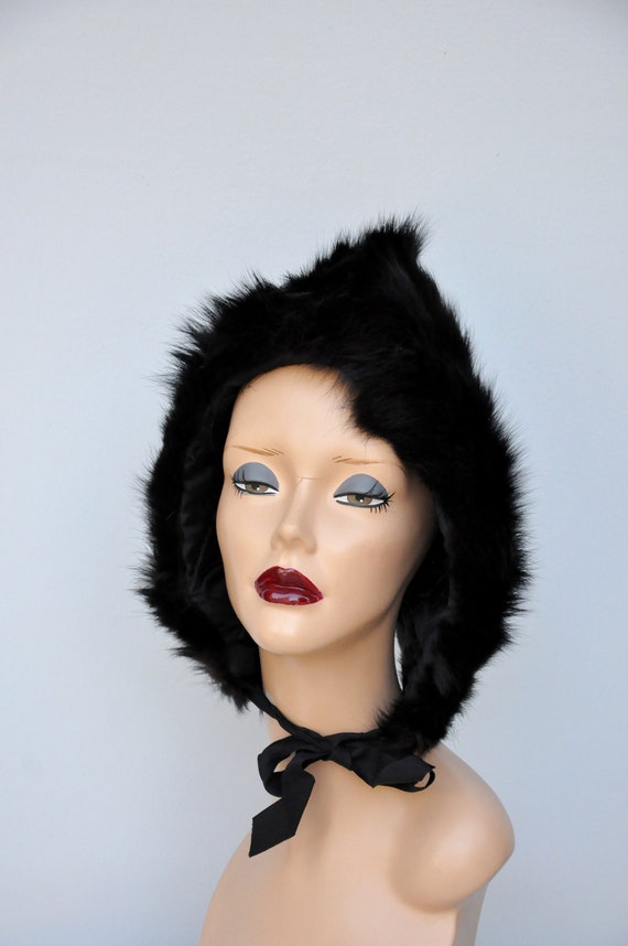 Vintage FOX Fur Hat - Pixie Hat - Fur Hat - Dark … - image 6