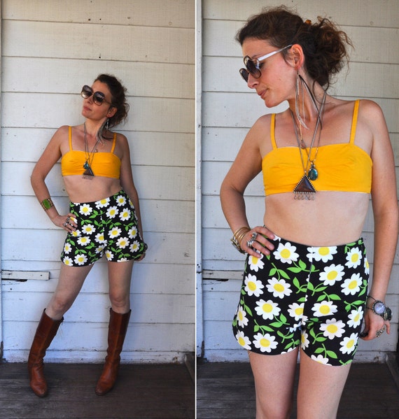 60s Mini Shorts - High Waisted Shorts - Flower Pow