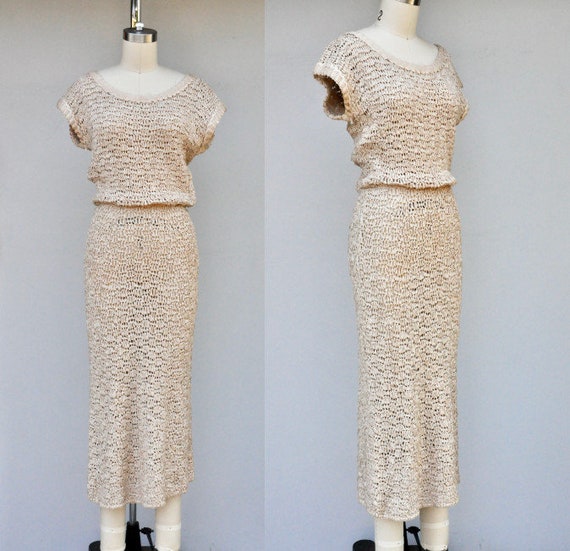 40s 50s Crochet Dress - Ivory Crochet Dress - Mar… - image 1