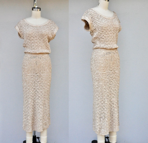 40s 50s Crochet Dress - Ivory Crochet Dress - Marina California Saks Fifth Avenue Dress - See Through Dress - Mid Century Cocktail Wedding