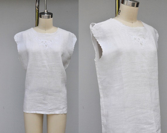 Floral Embroidery Eye-let Hem White Sleeveless Top Floral Embroidery Eye-let Hem White Sleeveless Top