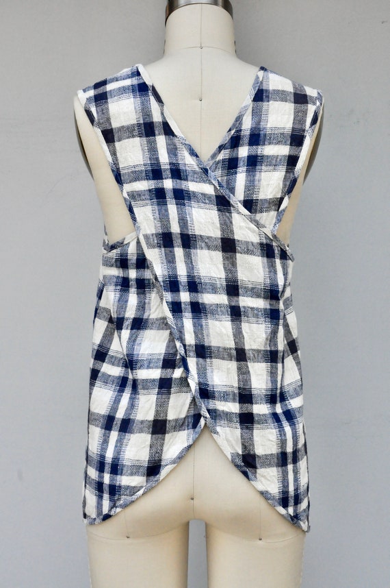 Vintage Linen Set Blouse and Jacket - Plaid Linen… - image 3