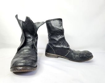 80s 90s Vtg Black Leather Combat Boots Lace up Ankle Army  display picture 1
